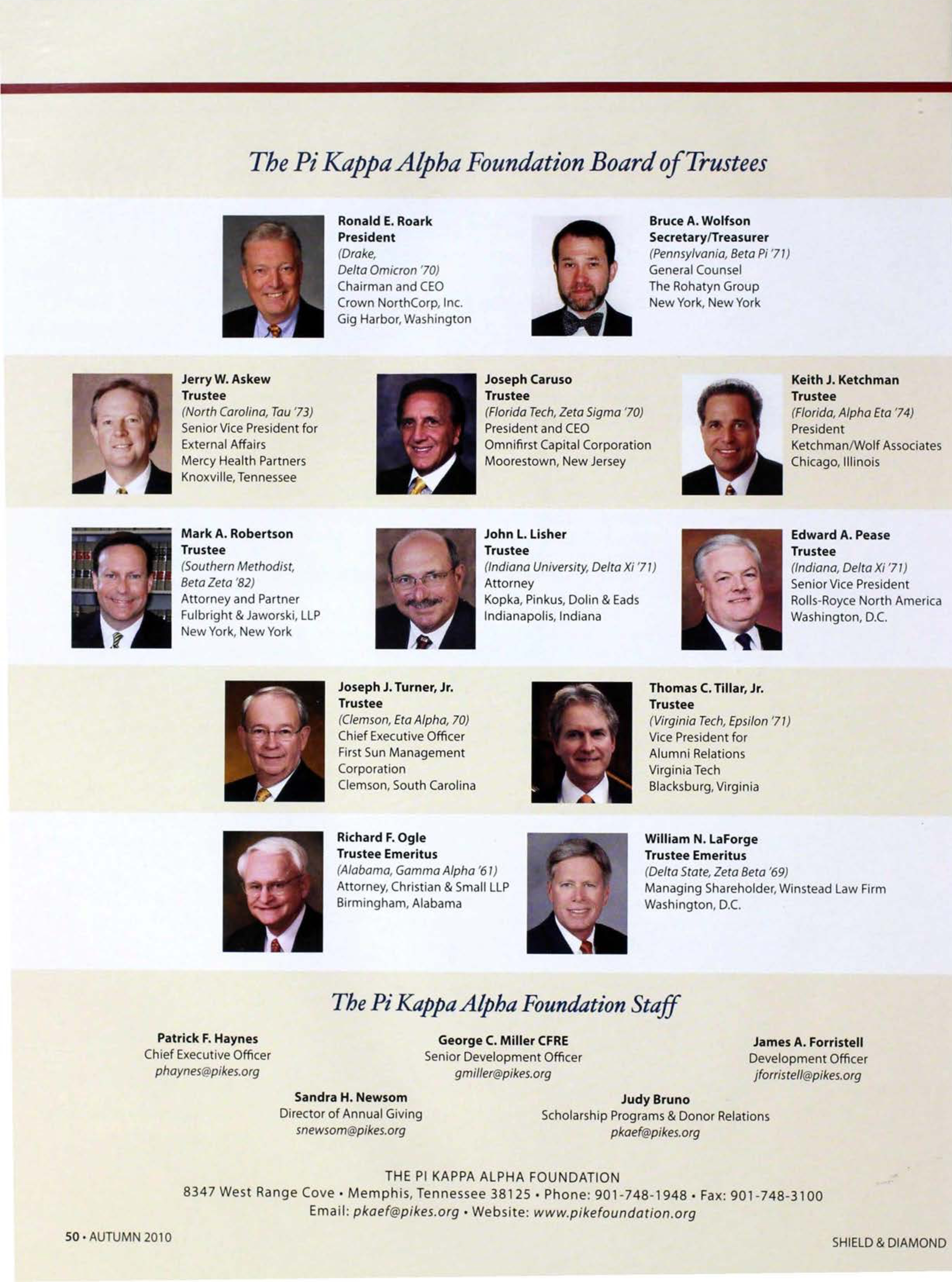 The Pi Kappa Alpha Foundation Staff, Autumn 2010
